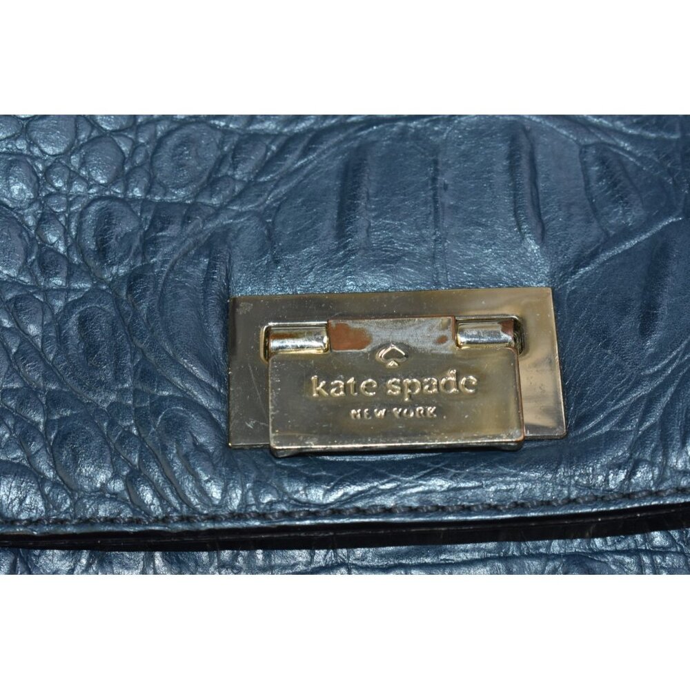 Kate Spade Valley Sinclair Orchard Shoulderbag Navy Leather Embossed Croc -Flaws - Picture 2 of 16
